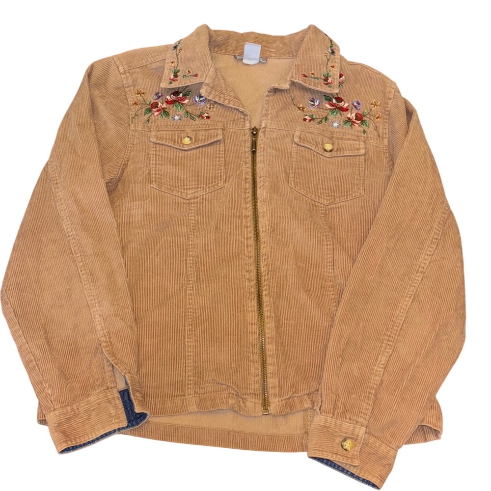 Capacity | Womens Size M | Corduroy‎ Embroidered Floral Jacket | Tan